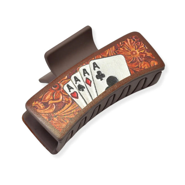 Western Poker Card Print Leather Hair Clip