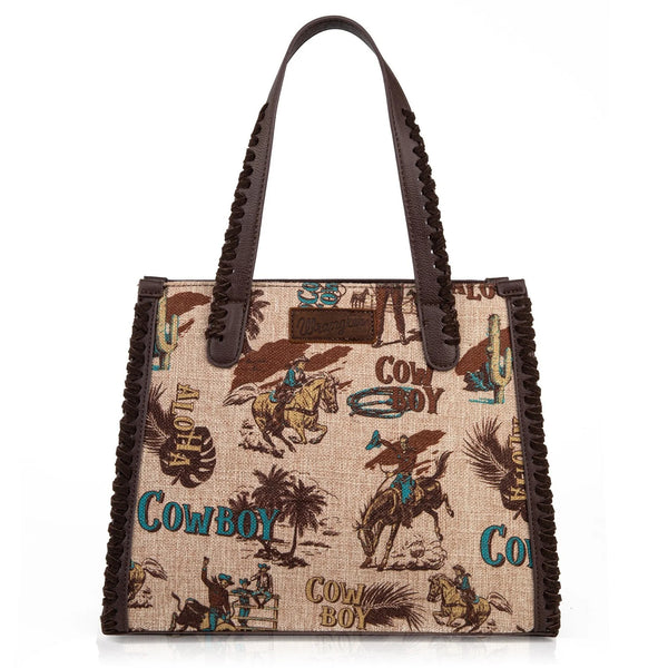 Wrangler Vintage Retro Cowboy Cool Print Satchel/Crossbody - Tan