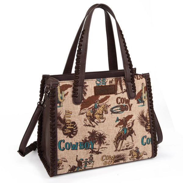 Wrangler Vintage Retro Cowboy Cool Print Satchel/Crossbody - Tan
