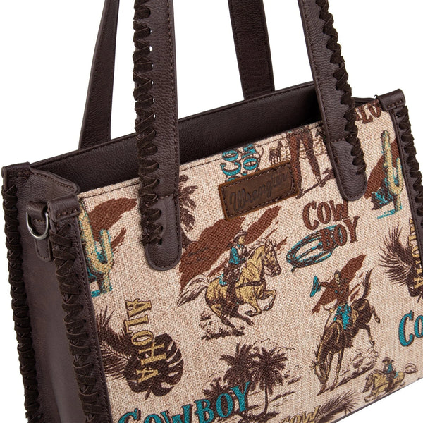 Wrangler Vintage Retro Cowboy Cool Print Satchel/Crossbody - Tan