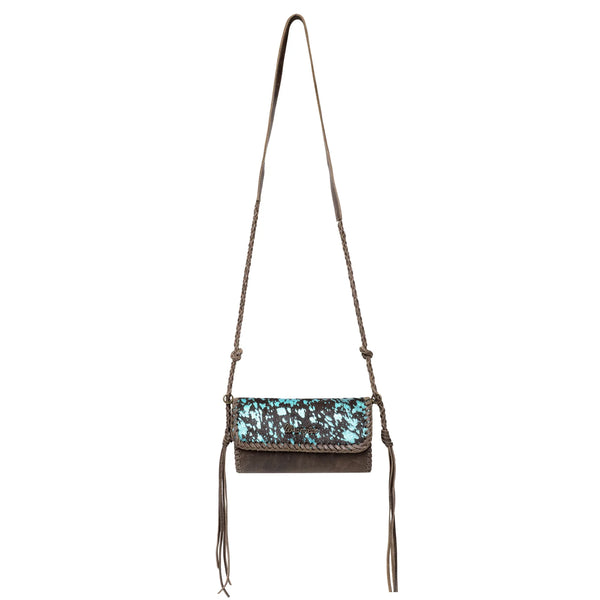 Wrangler Genuine Hair-On Cowhide Crossbody Bag Coffee/Turquoise