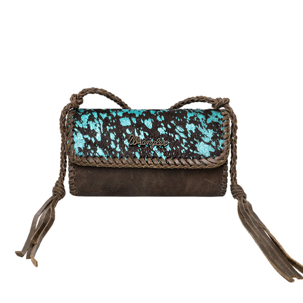 Wrangler Genuine Hair-On Cowhide Crossbody Bag Coffee/Turquoise