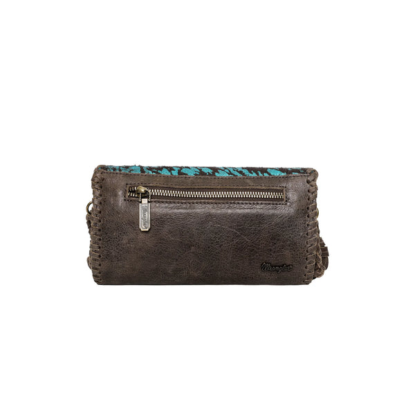 Wrangler Genuine Hair-On Cowhide Crossbody Bag Coffee/Turquoise