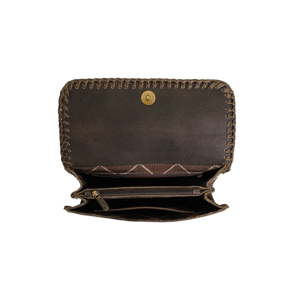 Wrangler Genuine Hair-On Cowhide Crossbody Bag Coffee/Turquoise