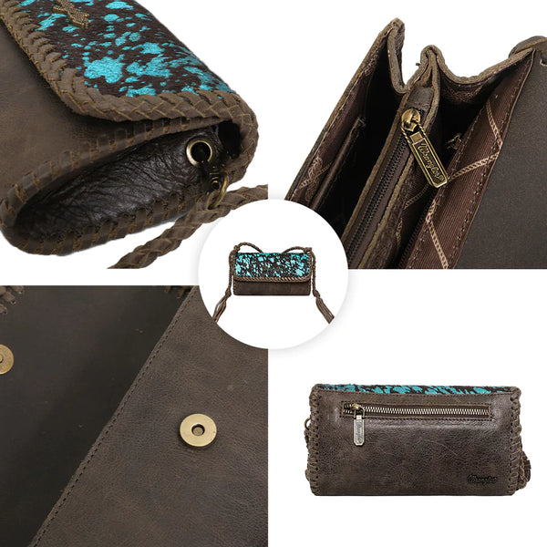 Wrangler Genuine Hair-On Cowhide Crossbody Bag Coffee/Turquoise