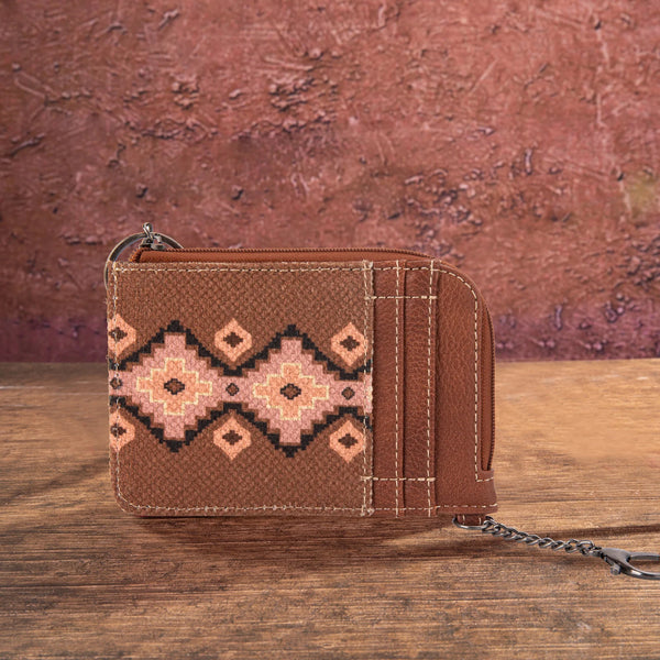 Wrangler Southwestern Art Print Mini Zip Card Case - Dark Brown