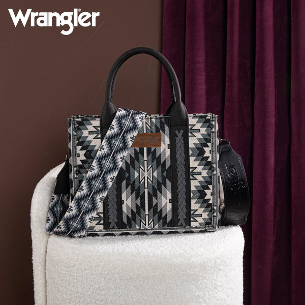 Wrangler Southwestern Pattern Dual Sided Pattern Tote/Crossbody - Black