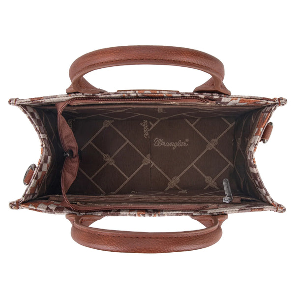 Wrangler Southwestern Pattern Dual Sided Pattern Tote/Crossbody - Brown