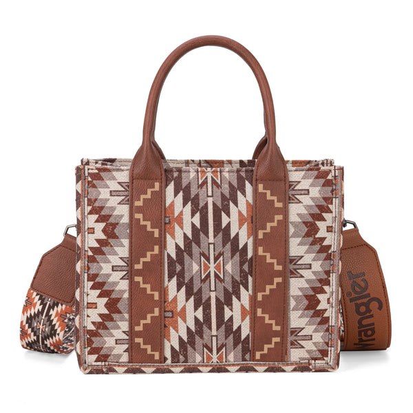 Wrangler Southwestern Pattern Dual Sided Pattern Tote/Crossbody - Brown