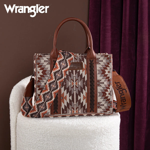 Wrangler Southwestern Pattern Dual Sided Pattern Tote/Crossbody - Brown