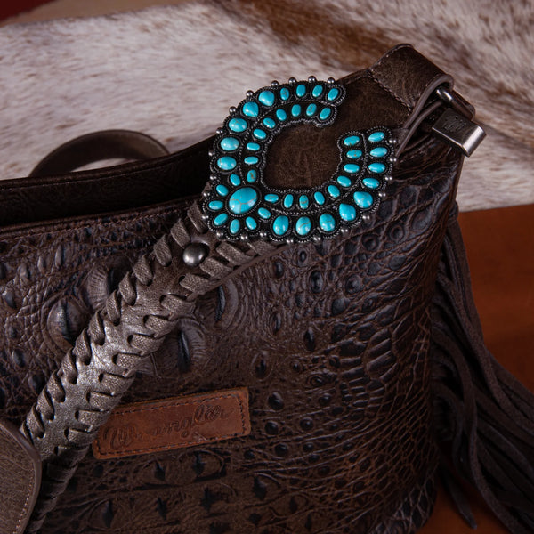 Wrangler Croc Embossed Whipstitch Concealed Carry Crossbody - Coffee