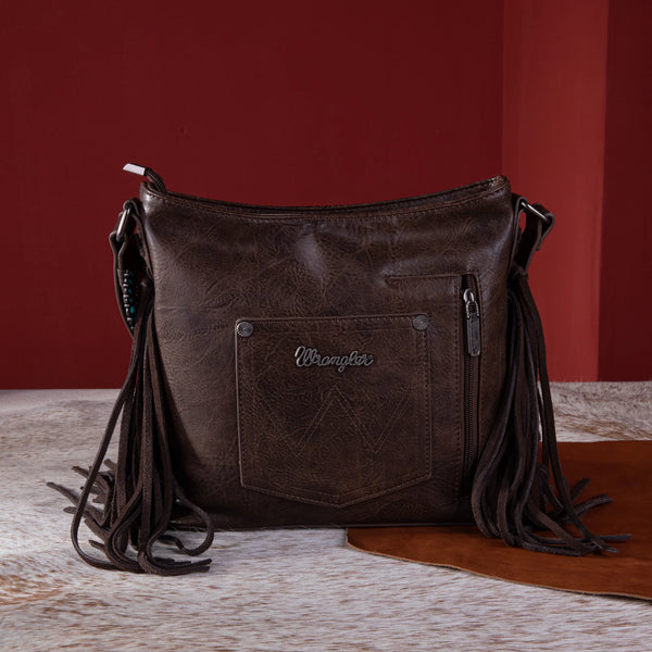 Wrangler Croc Embossed Whipstitch Concealed Carry Crossbody - Coffee