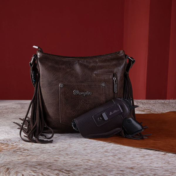 Wrangler Croc Embossed Whipstitch Concealed Carry Crossbody - Coffee