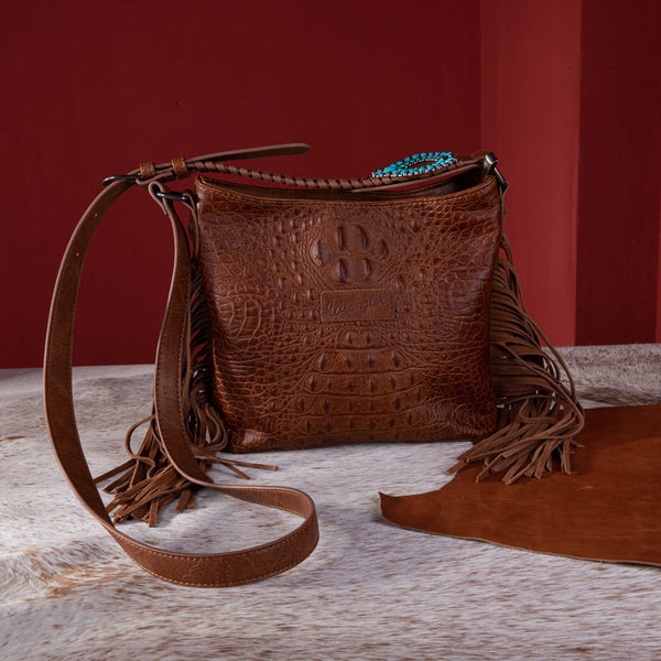 Wrangler Croc Embossed Whipstitch Concealed Carry Crossbody - Brown