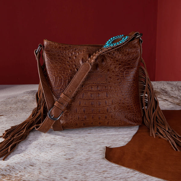 Wrangler Croc Embossed Whipstitch Concealed Carry Crossbody - Brown