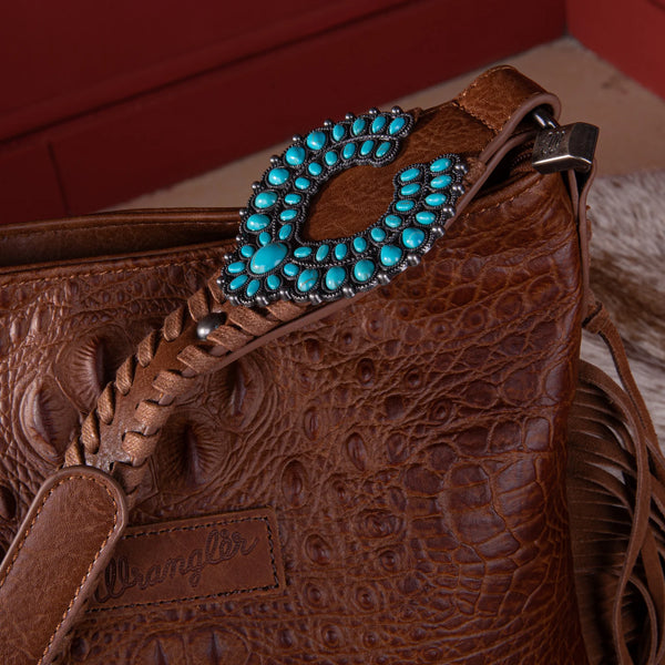 Wrangler Croc Embossed Whipstitch Concealed Carry Crossbody - Brown