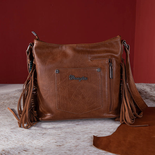 Wrangler Croc Embossed Whipstitch Concealed Carry Crossbody - Brown