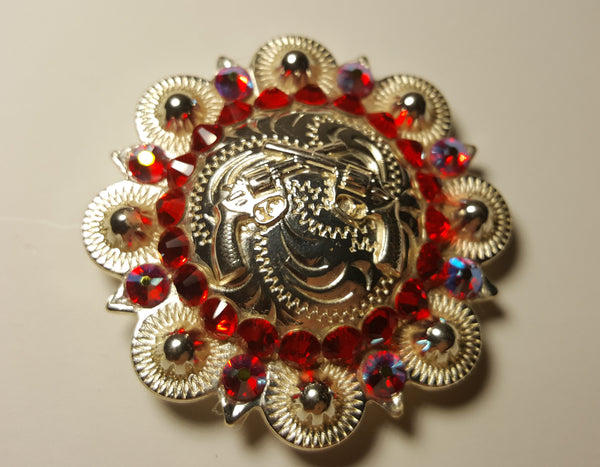 2" Custom Shiny Silver Crossed Pistols Concho - Light Siam AB and Light Siam