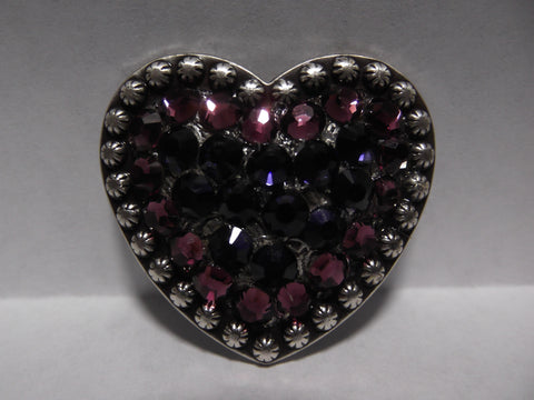 1 1/2" Custom Antique Silver Heart Concho - Amethyst and Purple Velvet
