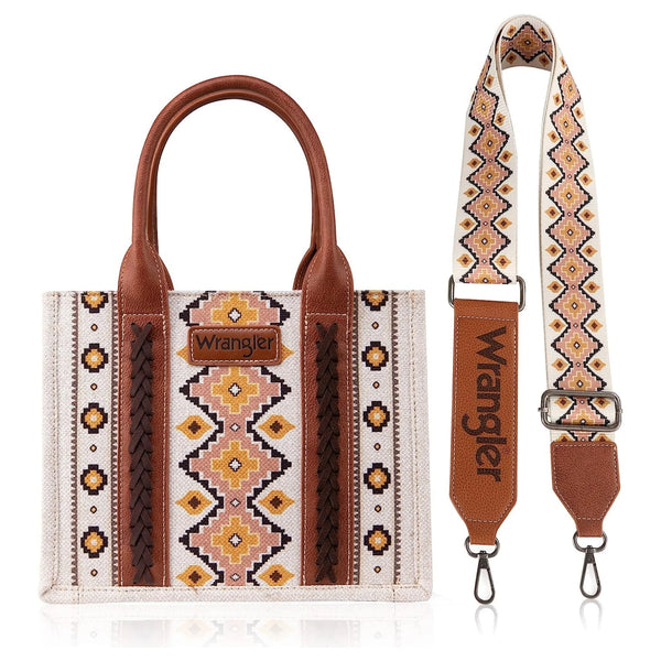 Wrangler Southwestern Dual Sided Print Canvas Tote / Crossbody by Montana West - Coffee