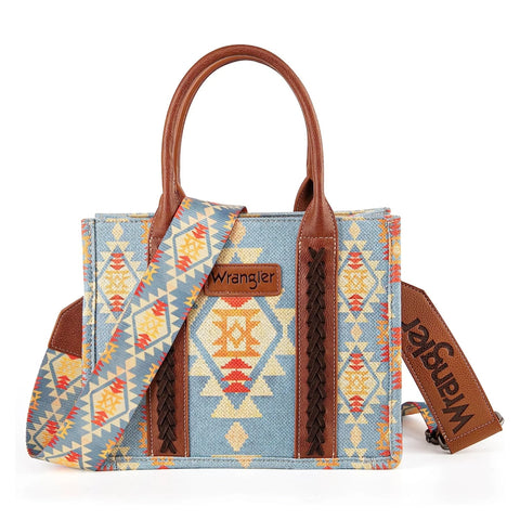 Wrangler Southwestern Dual Sided Print Canvas Tote / Crossbody by Montana West - Brown