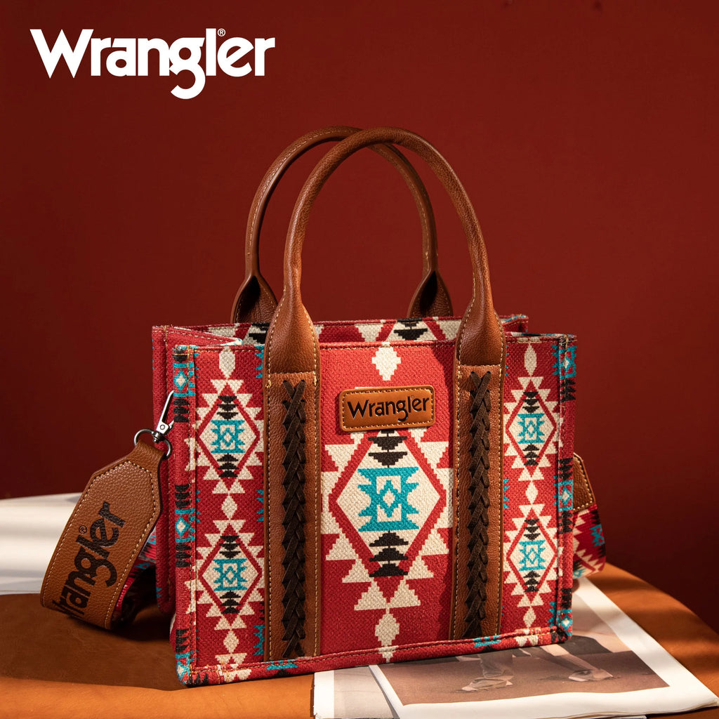 Wrangler Southwestern Print Small Canvas Tote/Crossbody by Montana West - Burgundy