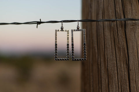 Silver and Burnished Black Stone Rectangle Dangle Earring