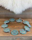 Burnished Silver and Turquoise Western Round Stone Belt