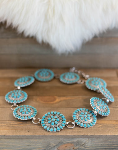 Burnished Silver and Turquoise Western Oval Concho Belt