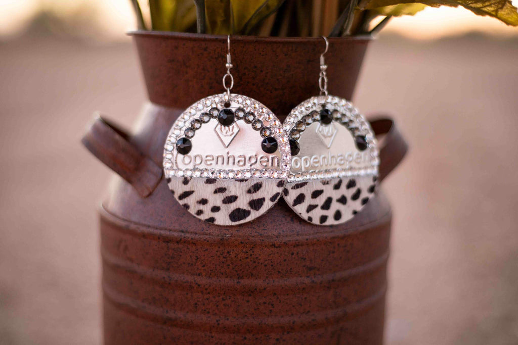 Copenhagen Silver Lid Earrings - Spotted Cowhide - Dally Down Designs