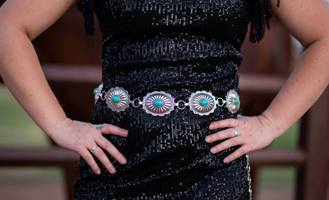 Burnished Silver and Turquoise Western Round Stone Belt