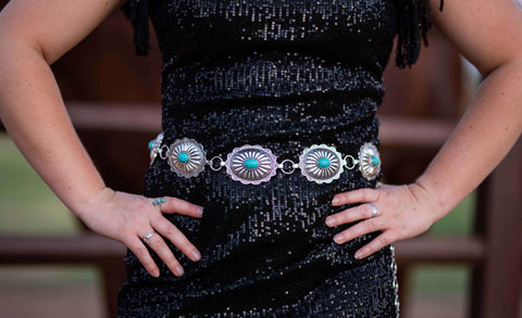 Burnished Silver and Turquoise Western Oval Concho Belt