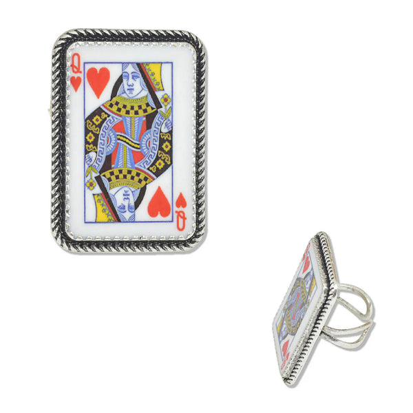 Western Queen Of Hearts Card Cuff Ring