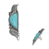 Western Leaf Turquoise Stone Accent Cuff Ring