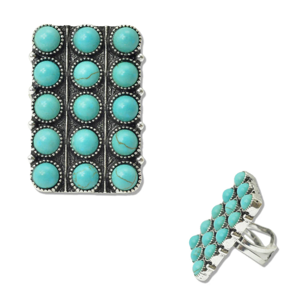 Western Ball Textured Turquoise Stone Cuff Ring