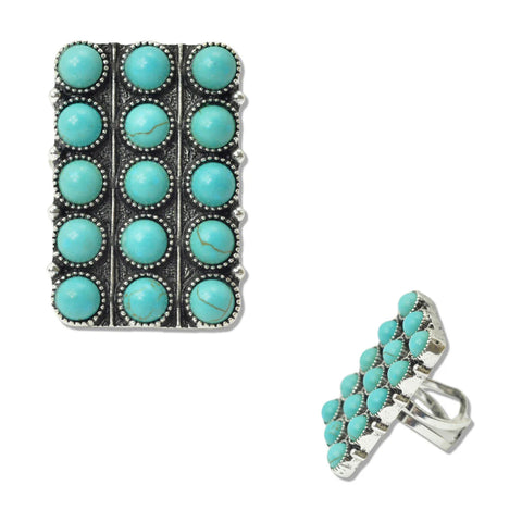 Western Ball Textured Turquoise Stone Cuff Ring