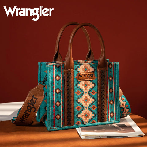 Wrangler Southwestern Print Small Canvas Tote/Crossbody by Montana West - Turquoise