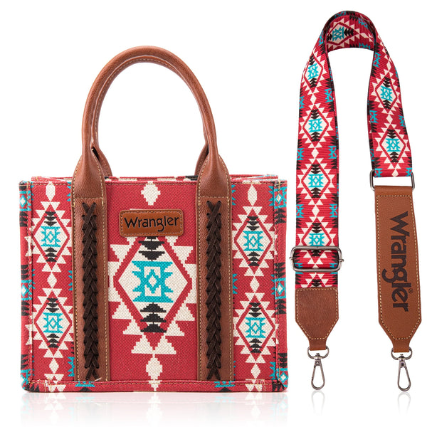 Wrangler Southwestern Print Small Canvas Tote/Crossbody by Montana West - Burgundy