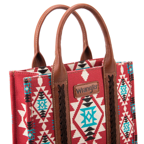 Wrangler Southwestern Print Small Canvas Tote/Crossbody by Montana West - Burgundy