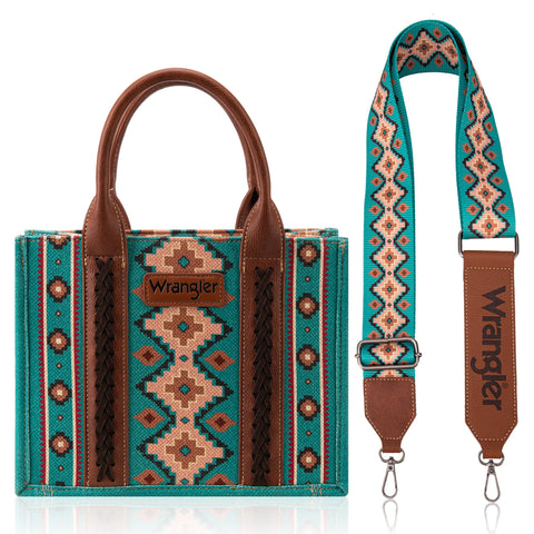 Wrangler Southwestern Print Small Canvas Tote/Crossbody by Montana West - Turquoise