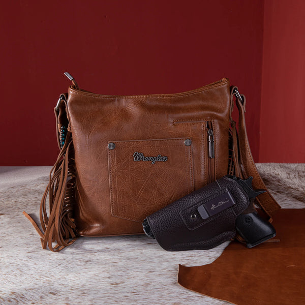 Wrangler Croc Embossed Whipstitch Concealed Carry Crossbody - Brown