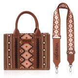 Wrangler Southwestern Dual Sided Print Canvas Tote / Crossbody by Montana West - Dark Brown