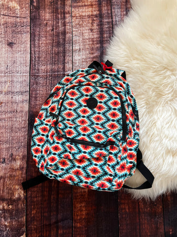 Red and Turquoise Aztec Print Backpack by Montana West