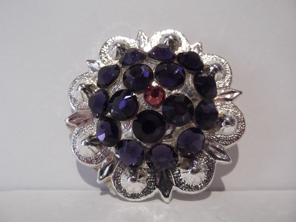 1 3/4" Custom Shiny Silver Concho - Purple Velvet and Padparadscha