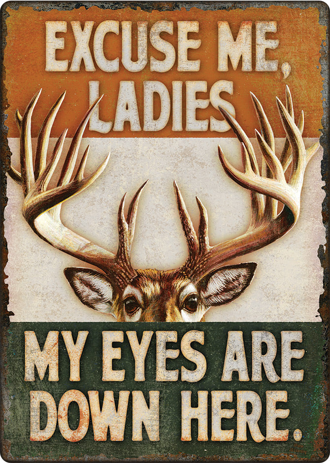 12" x 17" Tin Sign - Eyes Down Here