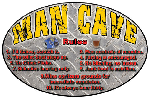 12" x 17" Tin Sign - Man Cave Rules