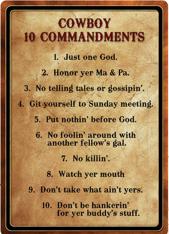 12" x 17" Tin Sign - Cowboy 10 Commandments