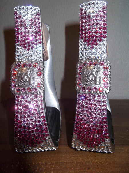 Custom Bling Aluminum Barrel Stirrups with Barrel Racer Concho