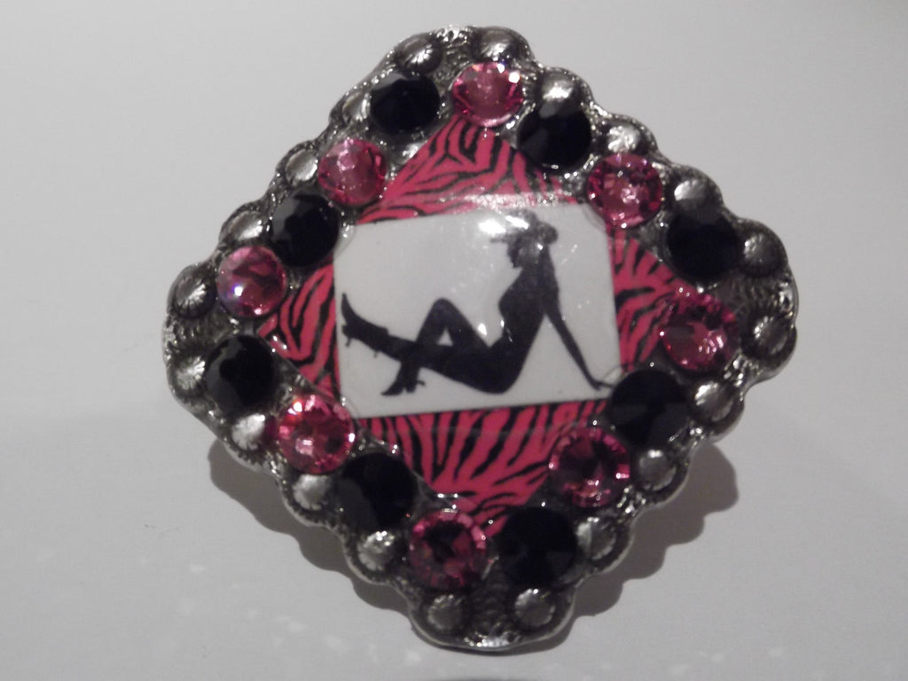 Pink Zebra Mud Flap Girl Concho Ring - Dally Down Designs