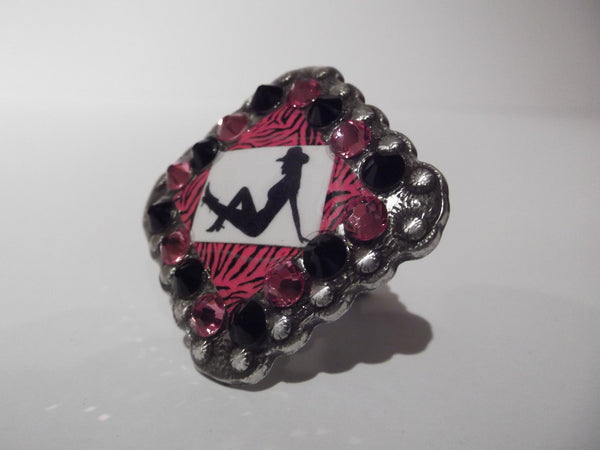 Pink Zebra Mud Flap Girl Concho Ring - Dally Down Designs